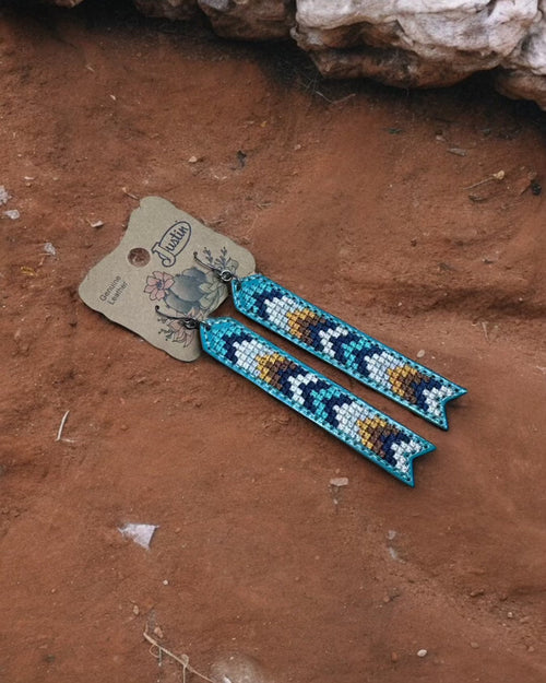 Justin Leather Turquoise w/ Neutral Needlepoint Earrings 23171EJ3-Painted Cowgirl Western Store