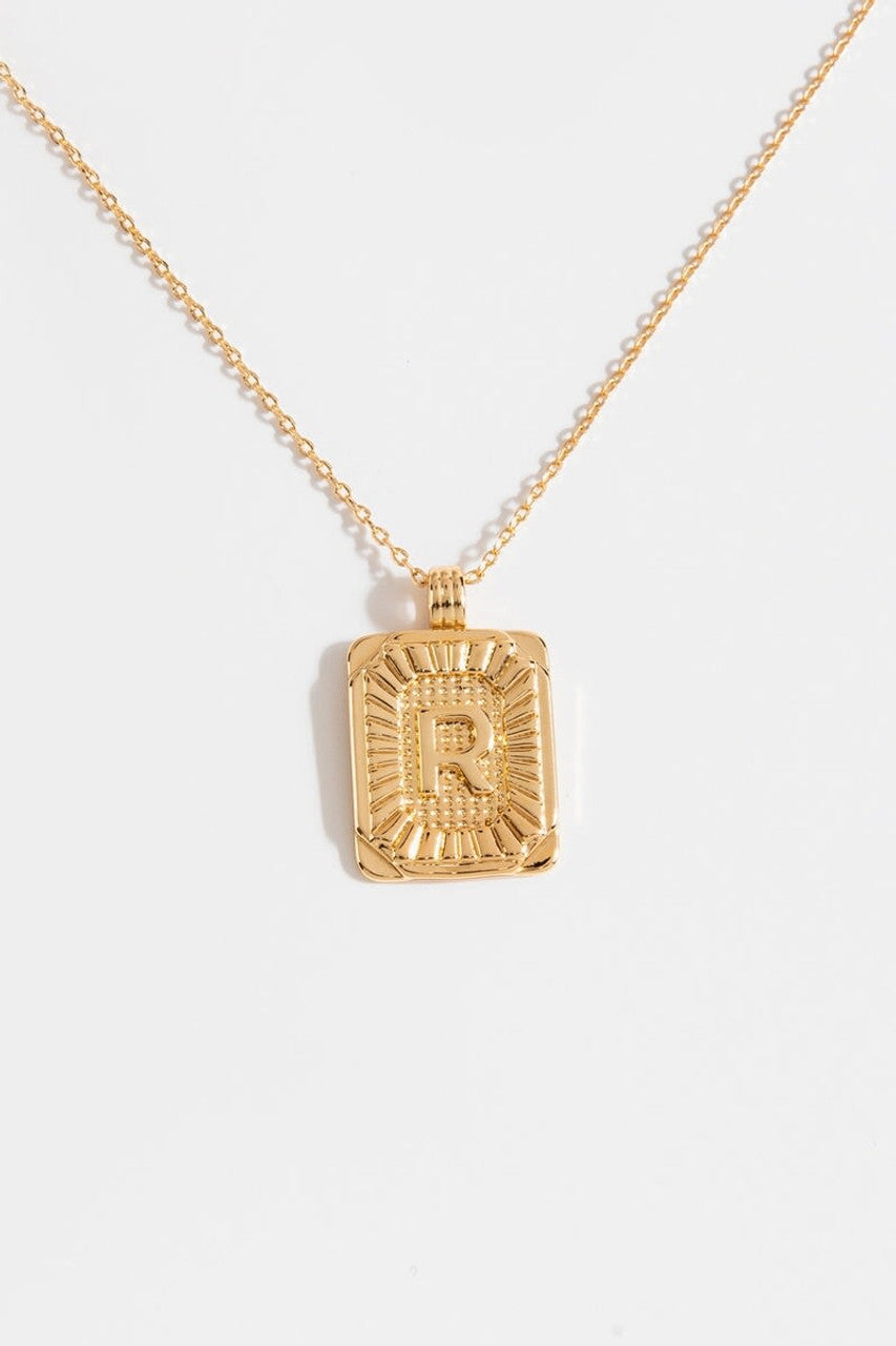 Gold Burst Initial Tag Necklace