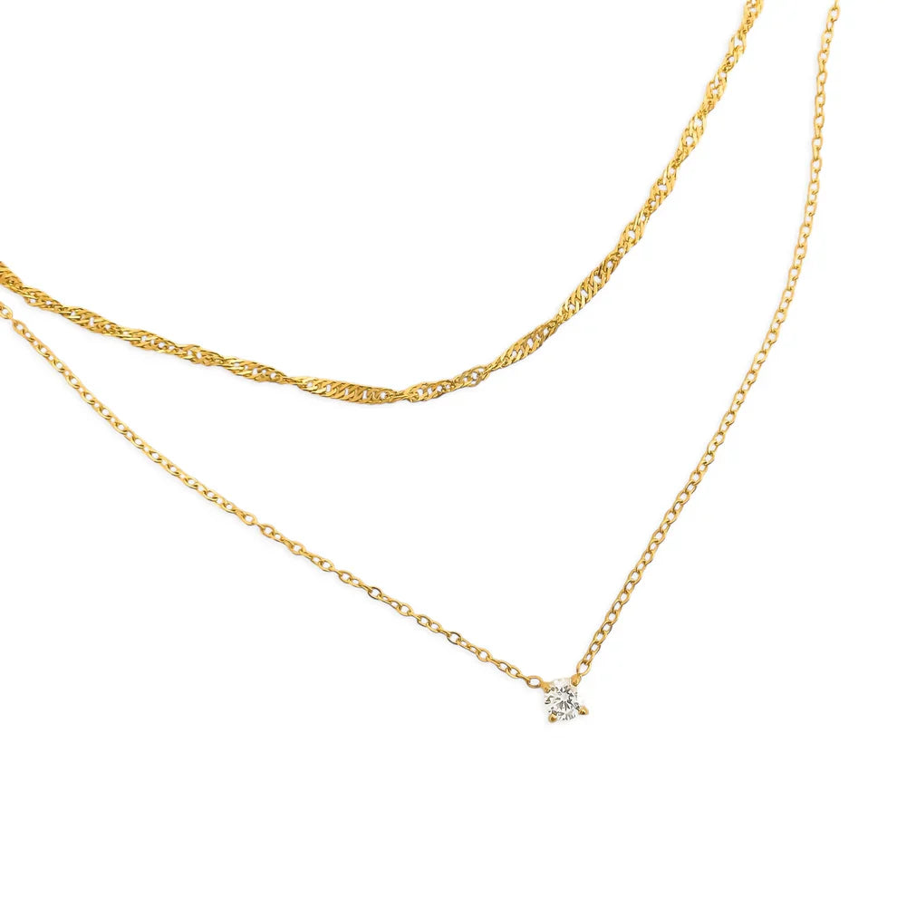 Multi-Layered Chain Necklace w/ Crystal Pendant