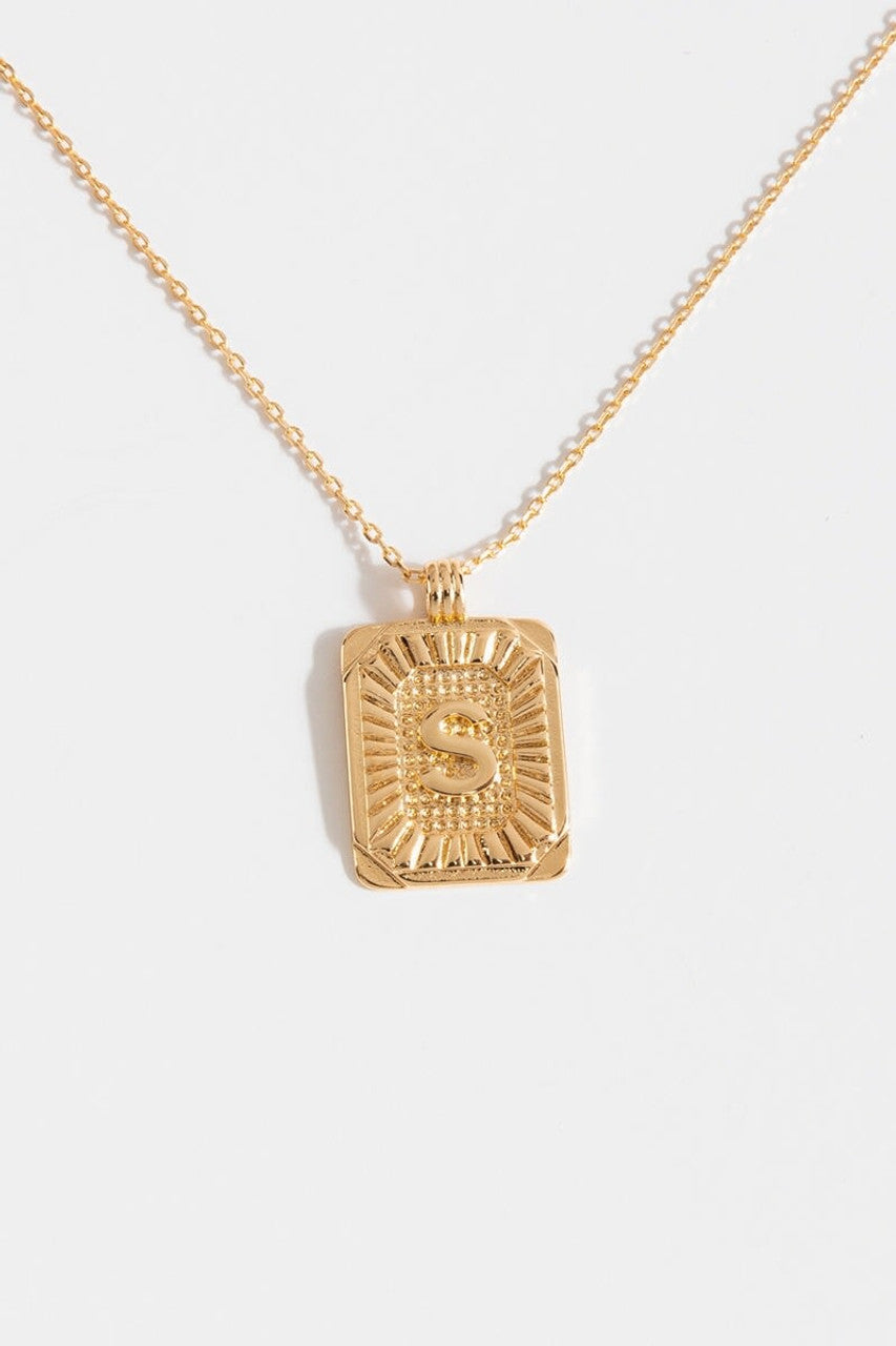 Gold Burst Initial Tag Necklace