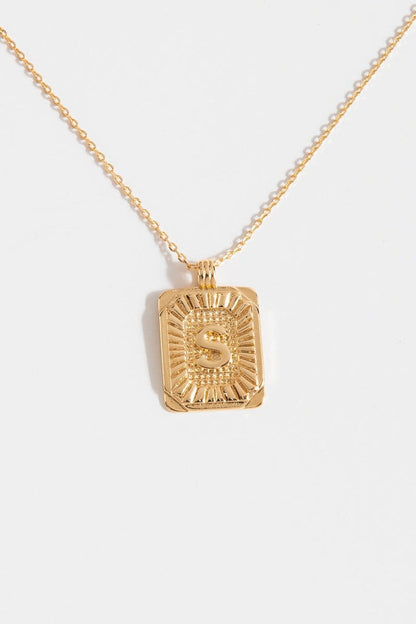 Gold Burst Initial Tag Necklace