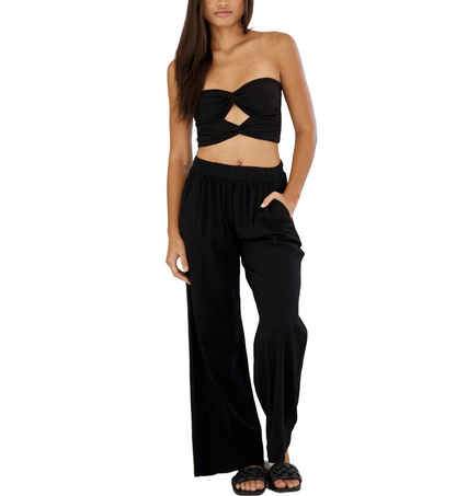 Elastic Waist Wide Leg Flowy Pant