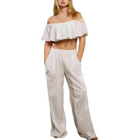 Elastic Waist Wide Leg Flowy Pant
