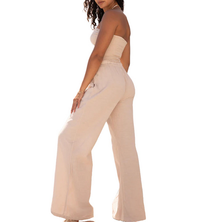 Elastic Waist Wide Leg Flowy Pant