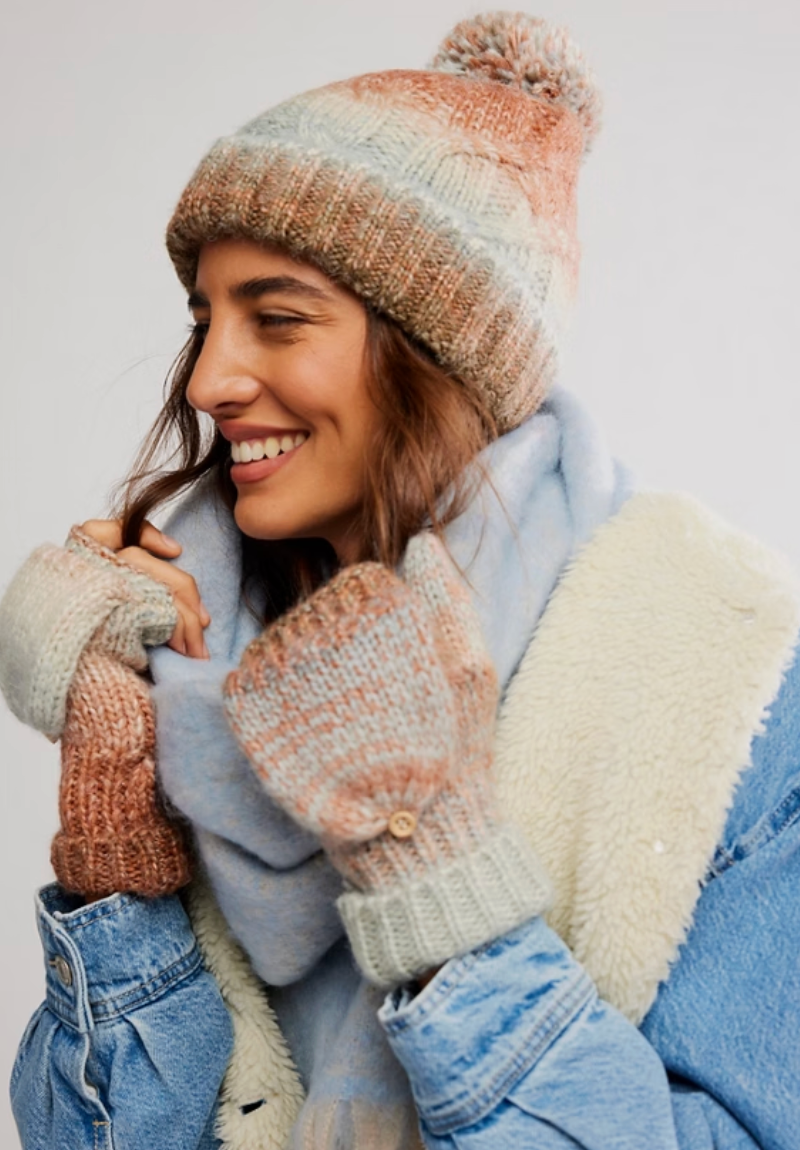 Free People Rainbow Run Hat Glove Set