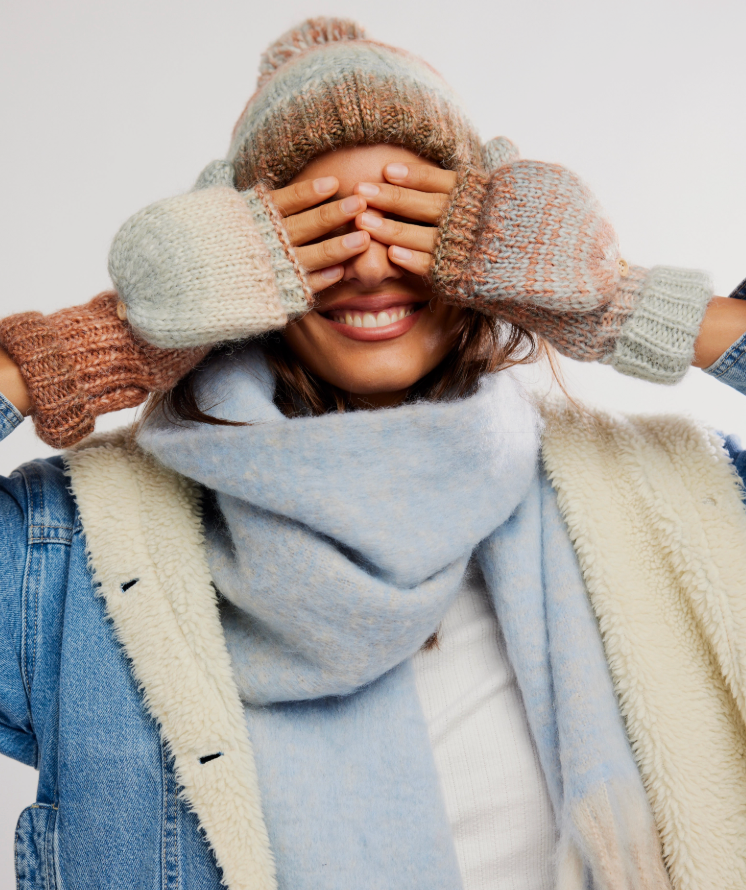 Free People Rainbow Run Hat Glove Set