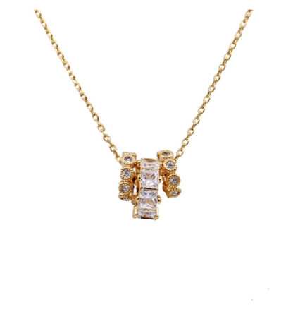 14K 3 CZ Ring Necklace