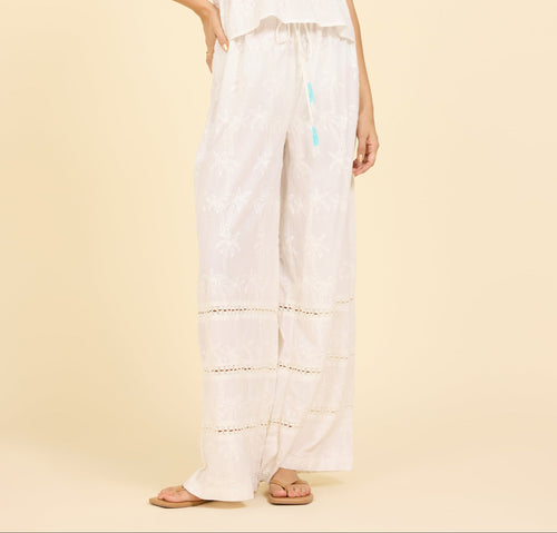 Eyelet Wide Leg Pant