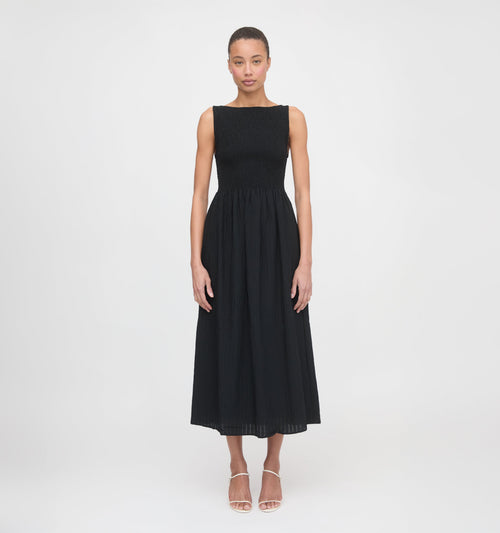 The Cosima Nap Dress - Black Tonal Seersucker
