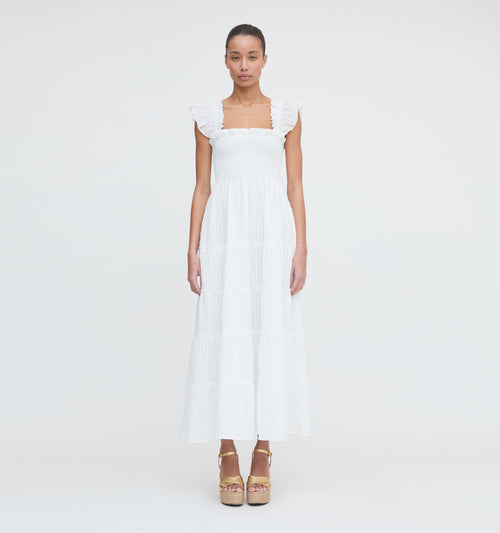 The Ellie Maxi Nap Dress - White Tonal Seersucker