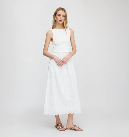The Christina Nap Dress - White Trellis Broderie