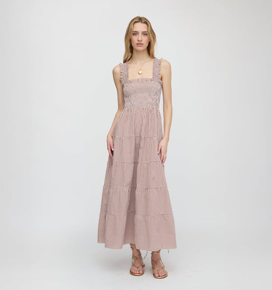 The Goldie Nap Dress - Cognac Gingham