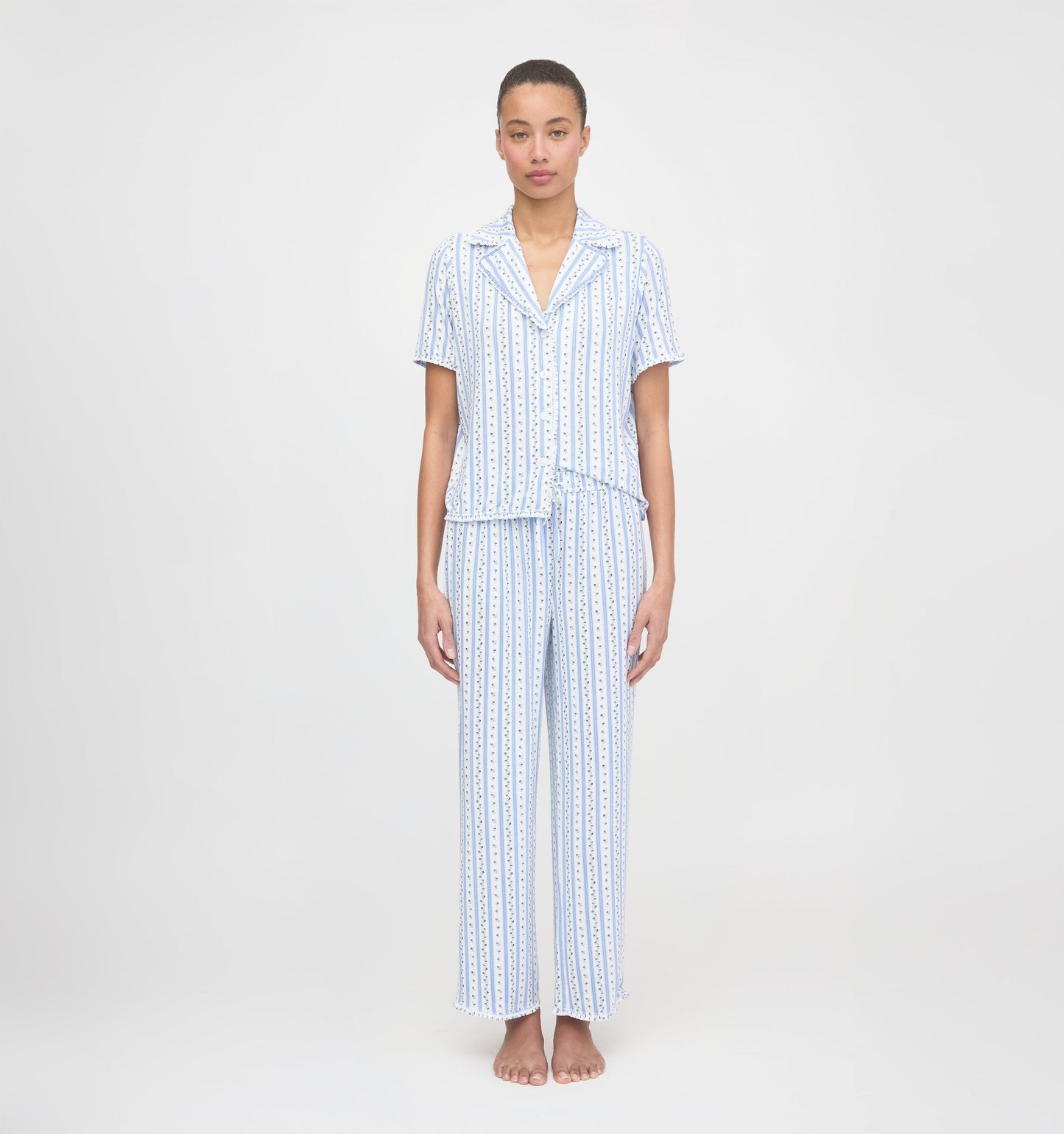 The Marina Pajama Set - Blue Petal Stripe