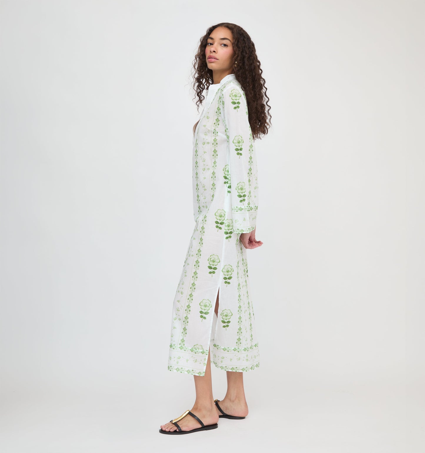 The Sorina Maxi Tunic - White/Green Arcadia Border