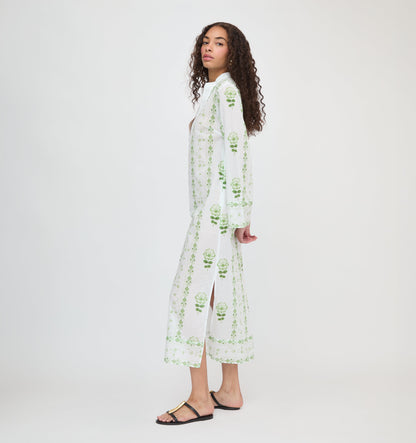 The Sorina Maxi Tunic - White/Green Arcadia Border