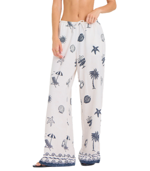 Ocean Drive Printed Texture Cotton Wide Leg Pant