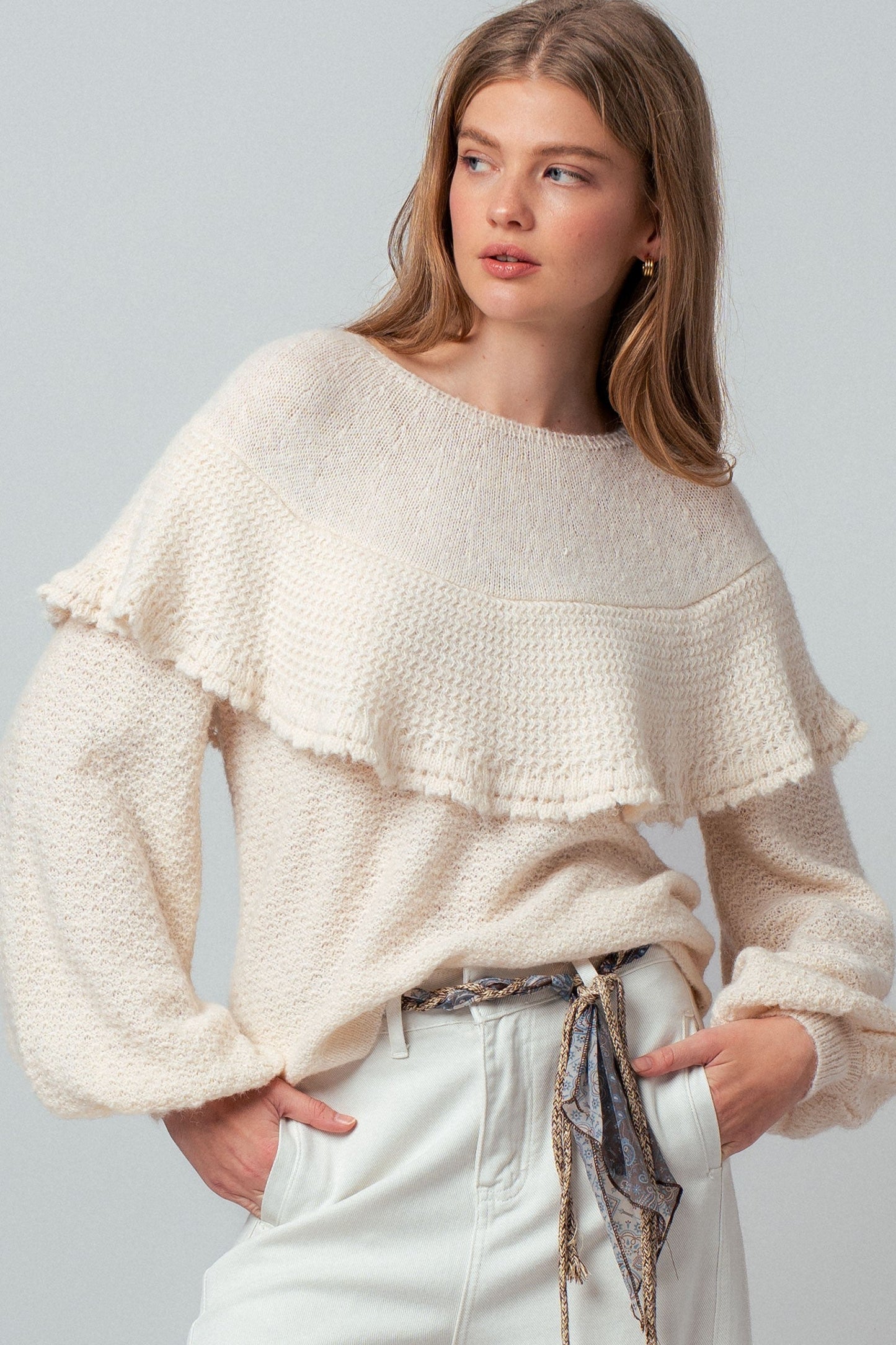 Ruffle Yoke Knit Sweater