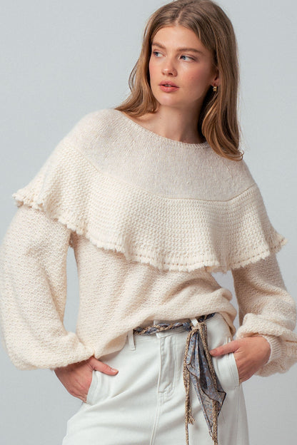 Ruffle Yoke Knit Sweater