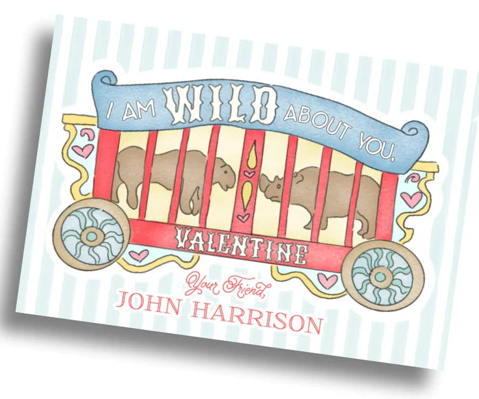 Animal Cracker Valentine Card - Blue - PRINTABLE
