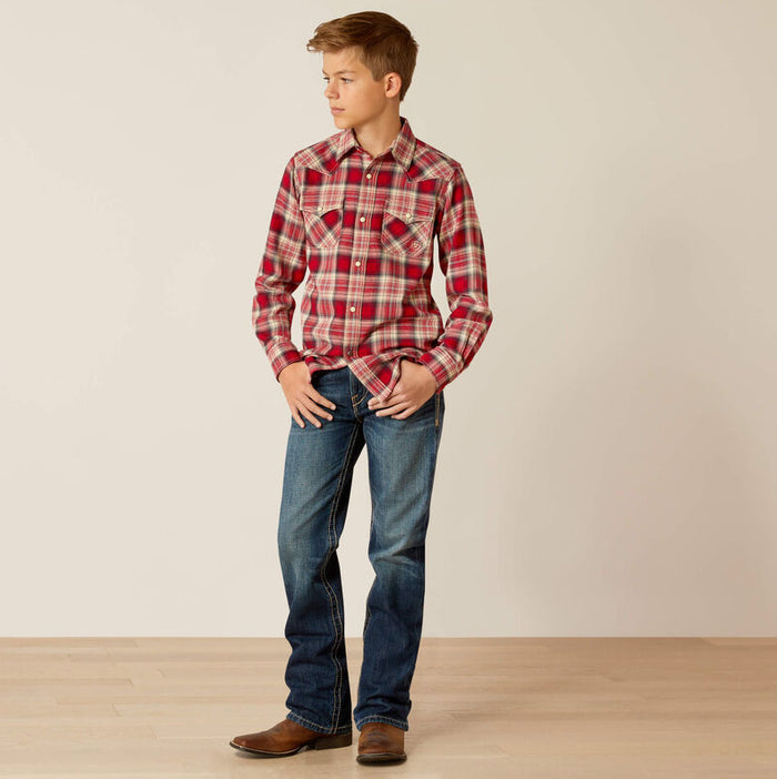 Ariat Boy's Chili Pepper Plaid Herschel Retro Fit Snap Long Sleeve Western Shirt 10052635