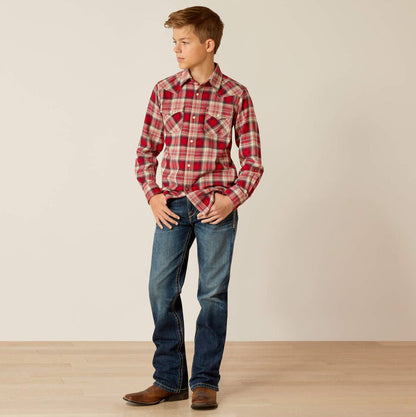 Ariat Boy's Chili Pepper Plaid Herschel Retro Fit Snap Long Sleeve Western Shirt 10052635