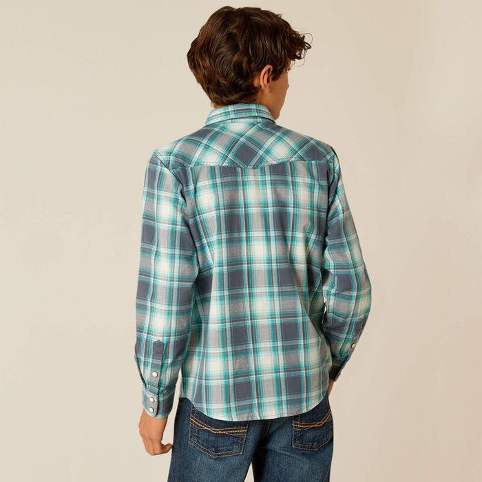 Ariat Boy's Egret Plaid Harrington Retro Fit  Long Sleeve Western Shirt 10048667-Painted Cowgirl Western Store