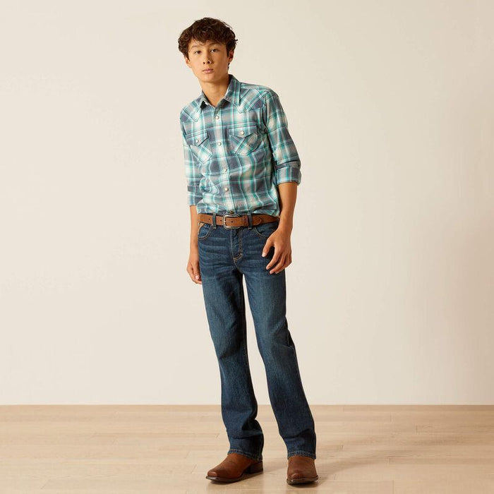 Ariat Boy's Egret Plaid Harrington Retro Fit  Long Sleeve Western Shirt 10048667-Painted Cowgirl Western Store