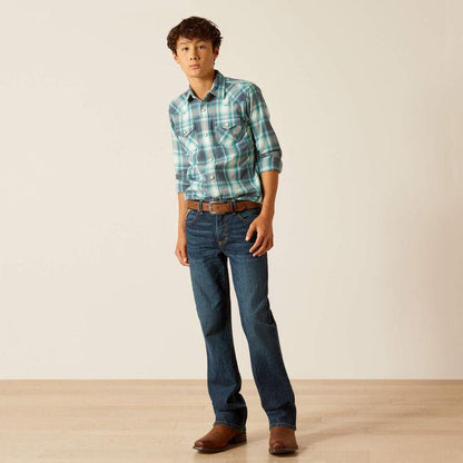 Ariat Boy's Egret Plaid Harrington Retro Fit  Long Sleeve Western Shirt 10048667-Painted Cowgirl Western Store