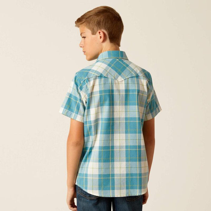 Ariat Boy's Gasoline Plaid Harry Retro Fit Short Sleeve Western Shirt 10051405-Painted Cowgirl Western Store