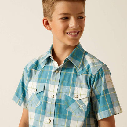 Ariat Boy's Gasoline Plaid Harry Retro Fit Short Sleeve Western Shirt 10051405-Painted Cowgirl Western Store