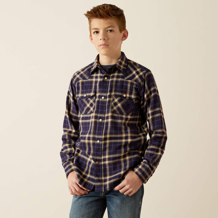 Ariat Boy's Hayes Retro Dark Denim Long Sleeve Snap Western Shirt 10054010-Painted Cowgirl Western Store