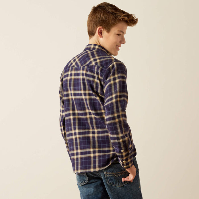 Ariat Boy's Hayes Retro Dark Denim Long Sleeve Snap Western Shirt 10054010-Painted Cowgirl Western Store
