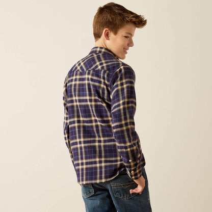 Ariat Boy's Hayes Retro Dark Denim Long Sleeve Snap Western Shirt 10054010-Painted Cowgirl Western Store