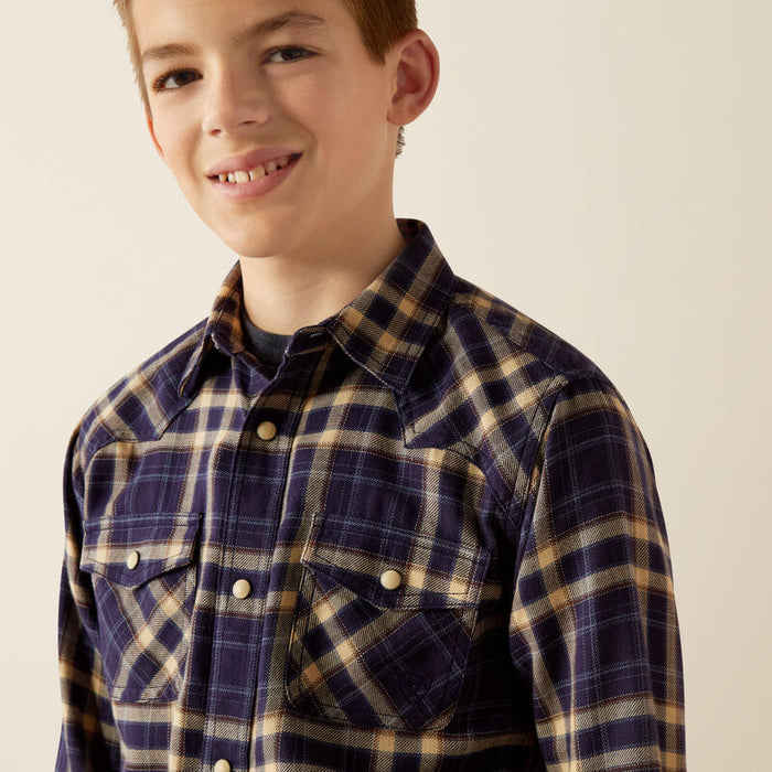 Ariat Boy's Hayes Retro Dark Denim Long Sleeve Snap Western Shirt 10054010-Painted Cowgirl Western Store