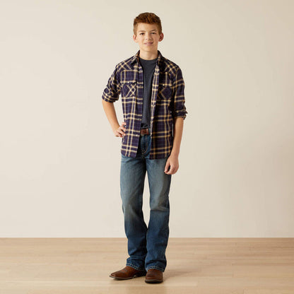 Ariat Boy's Hayes Retro Dark Denim Long Sleeve Snap Western Shirt 10054010-Painted Cowgirl Western Store