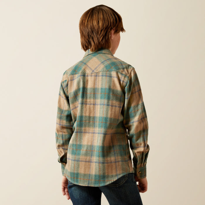 Ariat Boy's Huxlee Deep Teal Plaid Retro Pearl Snap Long Sleeve Western Shirt 10062468