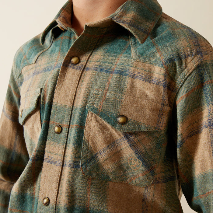 Ariat Boy's Huxlee Deep Teal Plaid Retro Pearl Snap Long Sleeve Western Shirt 10062468