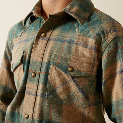 Ariat Boy's Huxlee Deep Teal Plaid Retro Pearl Snap Long Sleeve Western Shirt 10062468