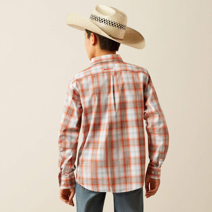 Ariat Boy's Orange Plaid Pro Series Wallis Classic Fit Long Sleeve Button Western Shirt 10058725