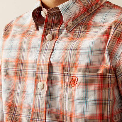 Ariat Boy's Orange Plaid Pro Series Wallis Classic Fit Long Sleeve Button Western Shirt 10058725