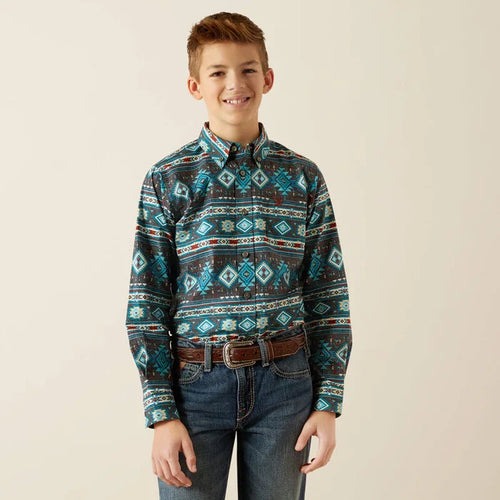 Ariat Boy's Prestcot Teal Long Sleeve Button Western Shirt 10054072-Painted Cowgirl Western Store