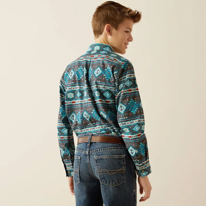 Ariat Boy's Prestcot Teal Long Sleeve Button Western Shirt 10054072-Painted Cowgirl Western Store