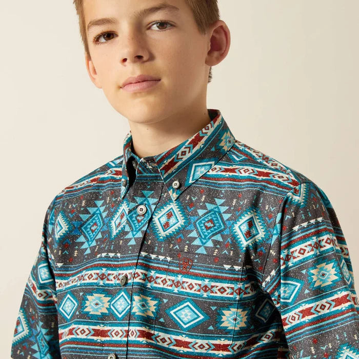 Ariat Boy's Prestcot Teal Long Sleeve Button Western Shirt 10054072-Painted Cowgirl Western Store