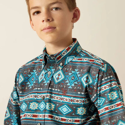 Ariat Boy's Prestcot Teal Long Sleeve Button Western Shirt 10054072-Painted Cowgirl Western Store