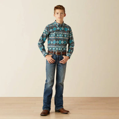 Ariat Boy's Prestcot Teal Long Sleeve Button Western Shirt 10054072-Painted Cowgirl Western Store