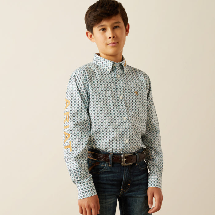 Ariat Boy's Team Franklin Blue Geo Print Classic Fit Button Long Sleeve Western Shirt 10058719