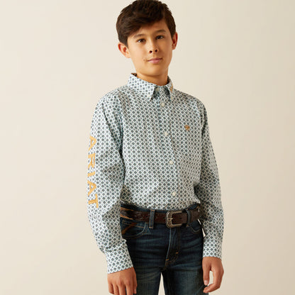 Ariat Boy's Team Franklin Blue Geo Print Classic Fit Button Long Sleeve Western Shirt 10058719