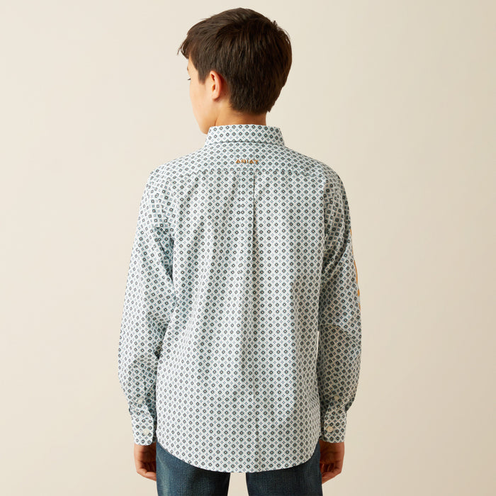 Ariat Boy's Team Franklin Blue Geo Print Classic Fit Button Long Sleeve Western Shirt 10058719