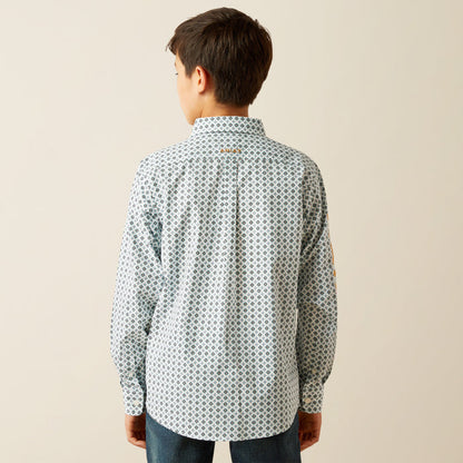 Ariat Boy's Team Franklin Blue Geo Print Classic Fit Button Long Sleeve Western Shirt 10058719