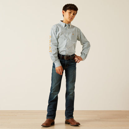 Ariat Boy's Team Franklin Blue Geo Print Classic Fit Button Long Sleeve Western Shirt 10058719